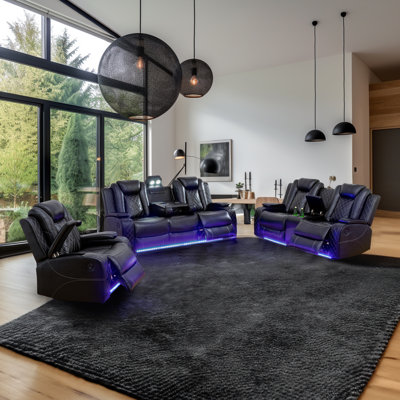 Wade Logan® Beedie 3 - Piece Vegan Leather Reclining Living Room